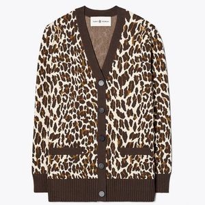 Tory Burch Reva leopard print boyfriend cardigan